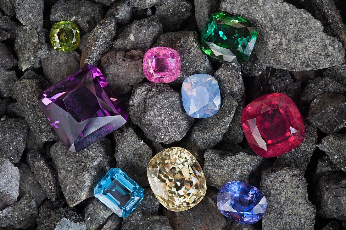 Group of cut gemstones