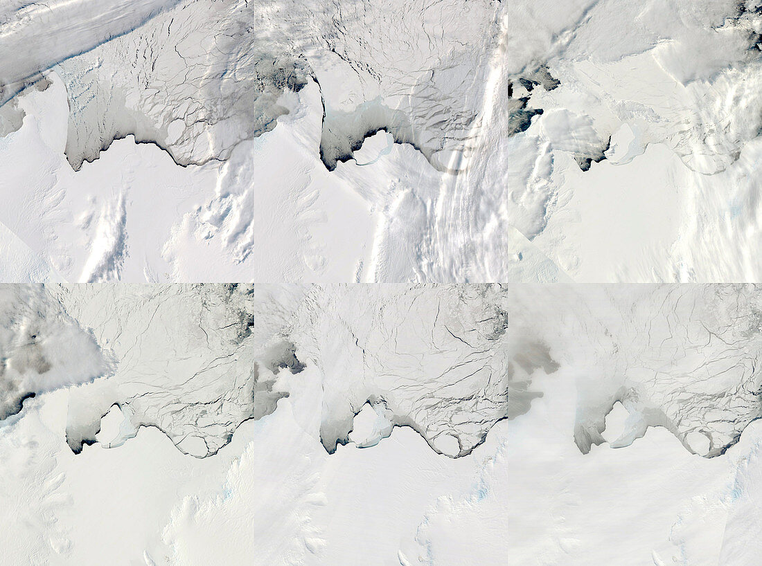 Antarctic ice shelf calving sequence,September 2019