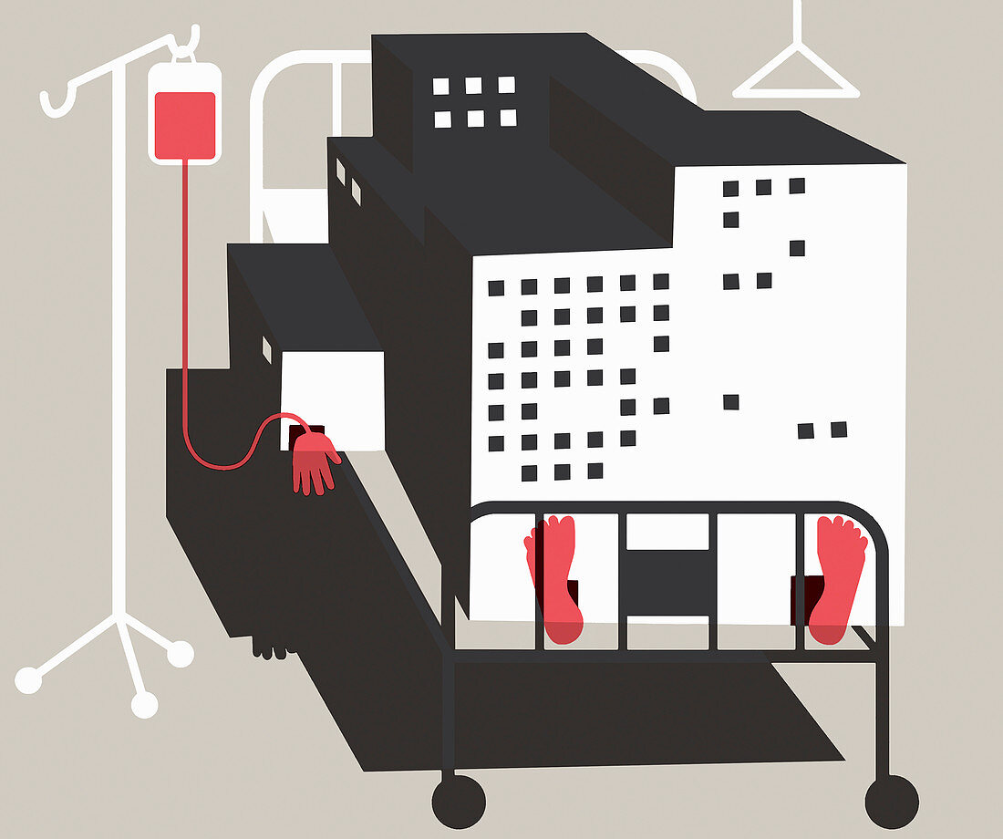 Hospital building as sick patient,illustration