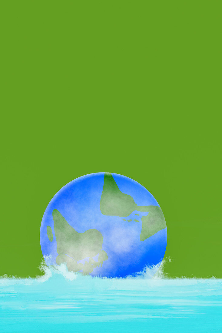 Globe sinking in water,illustration
