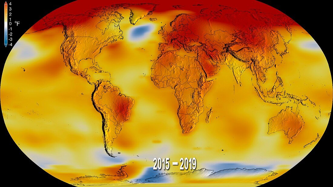 Global temperature anomalies,2015-2019