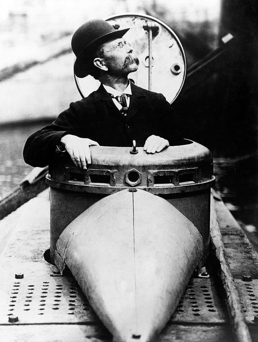 John Philip Holland in the submarine Holland, 1890s