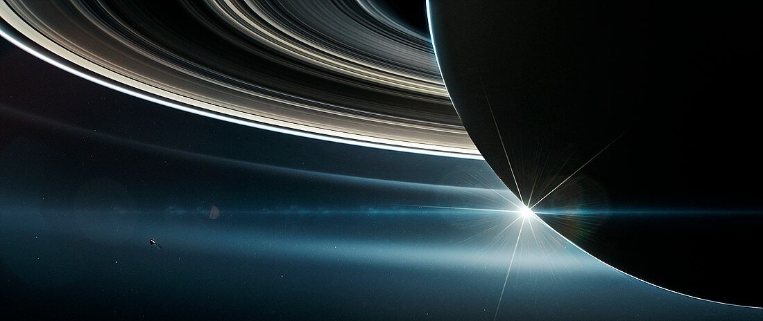 Cassini orbiting Saturn,illustration