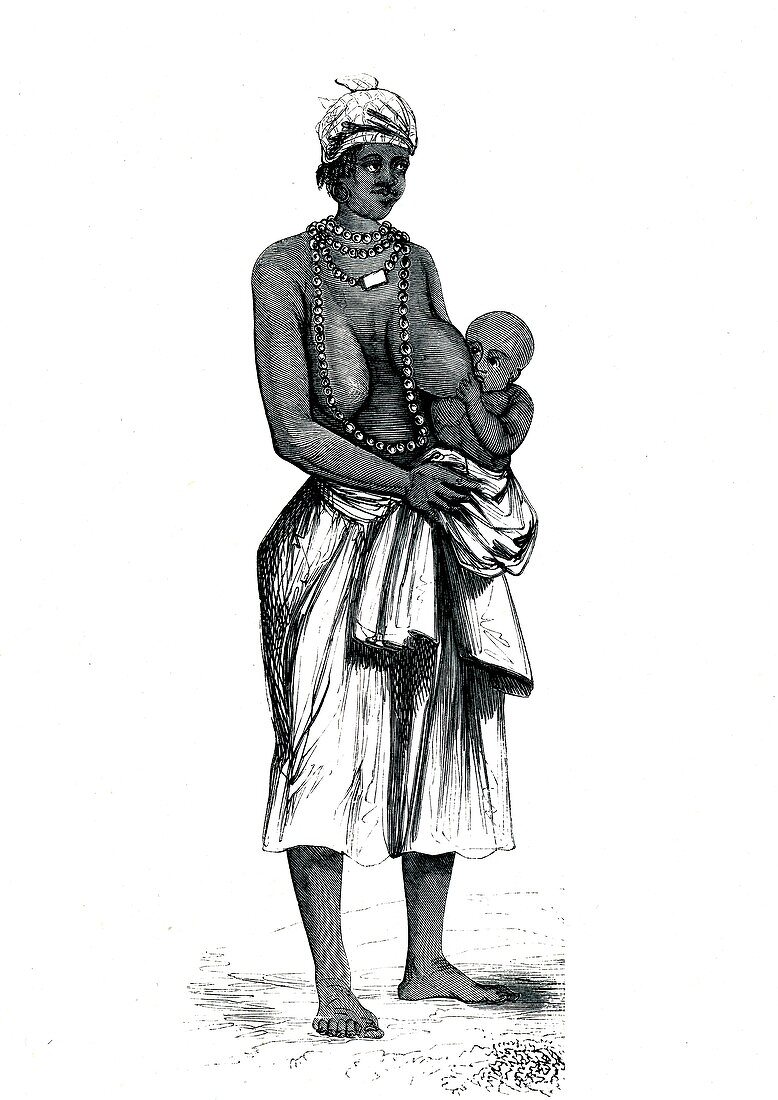 Guinean woman and child,19th Century illustration