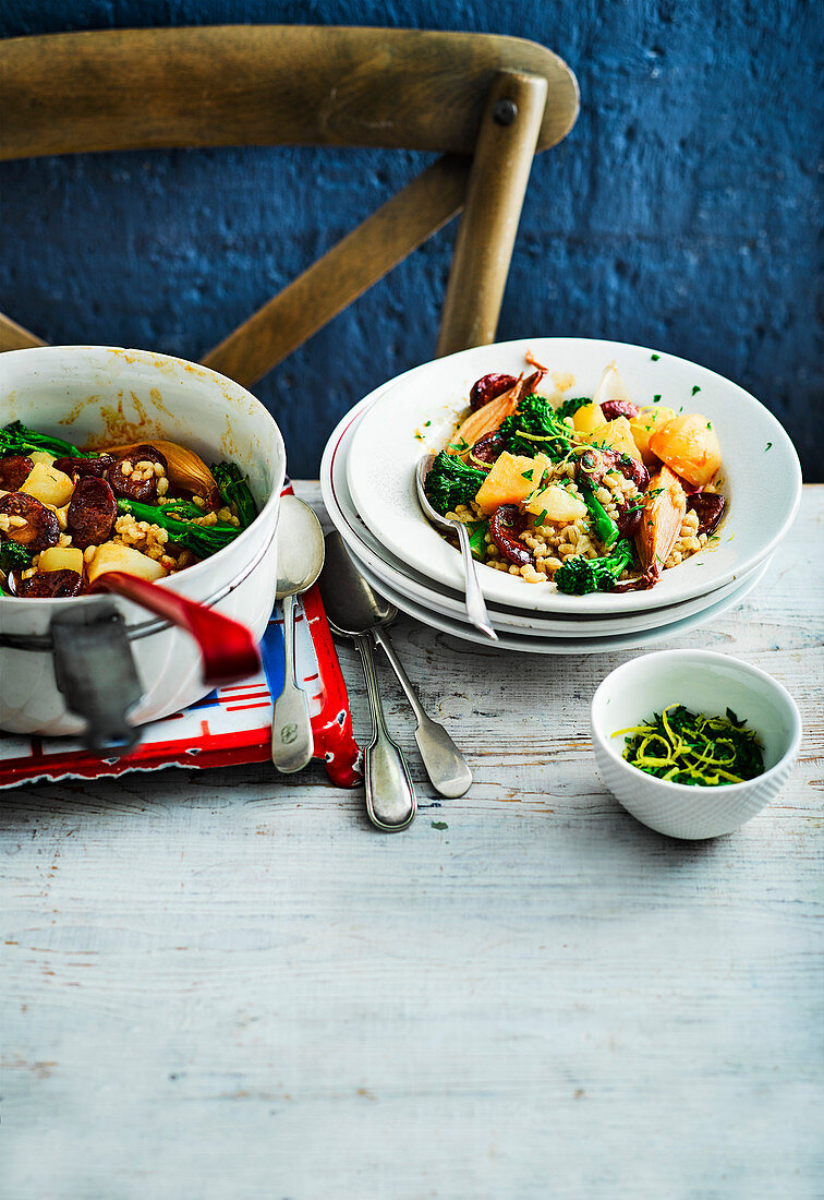 Chorizo and barley stew