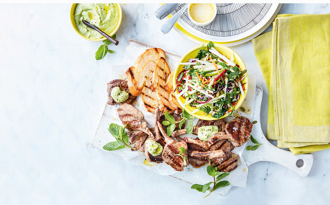 Lamb with Kale Salad Creamy Avocado Mint Sauce