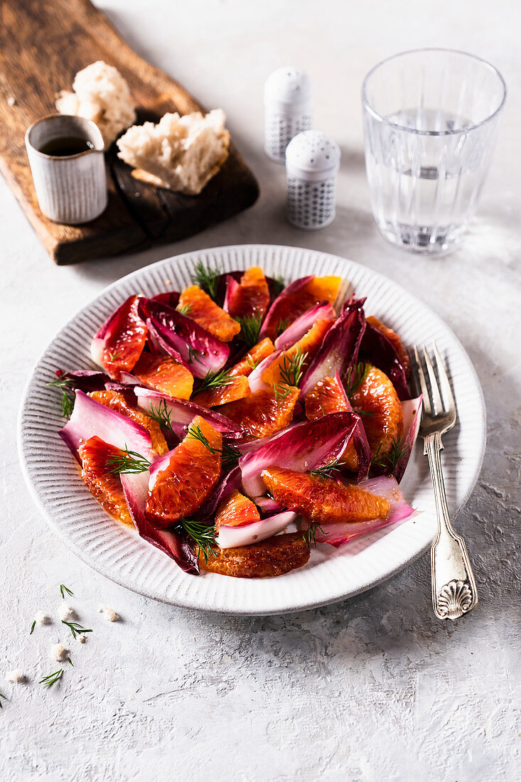 Blood orange and red chicory salad