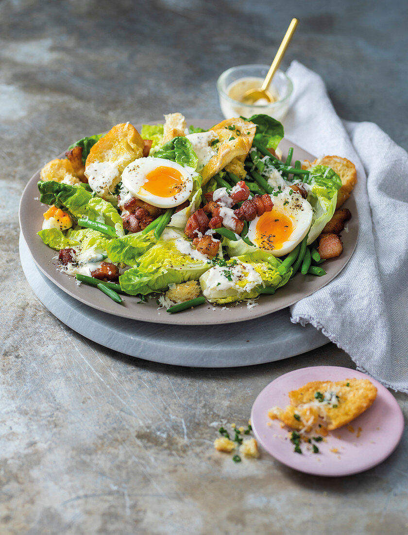 Bacon and egg salad with caesar dressing