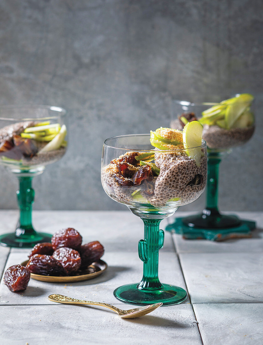 Rose and date chia seed pudding