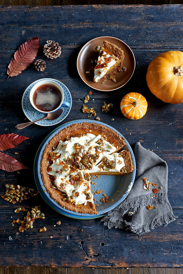 Best-ever pumpkin pie with stem ginger cream