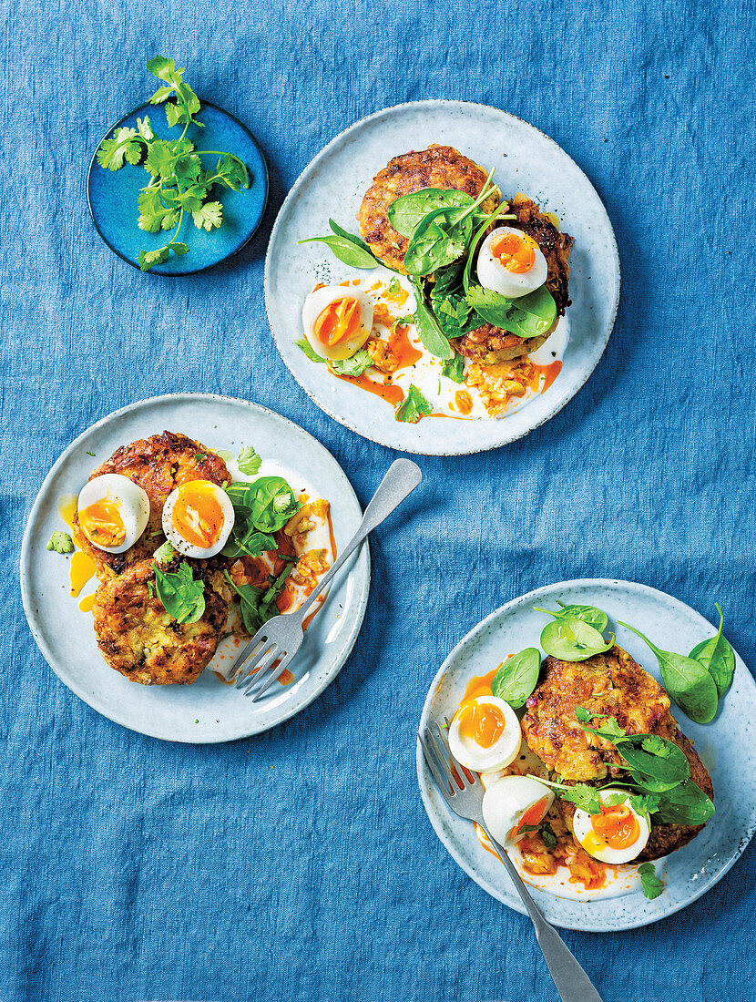 Curried potato and cabbage cakes with omit eggs