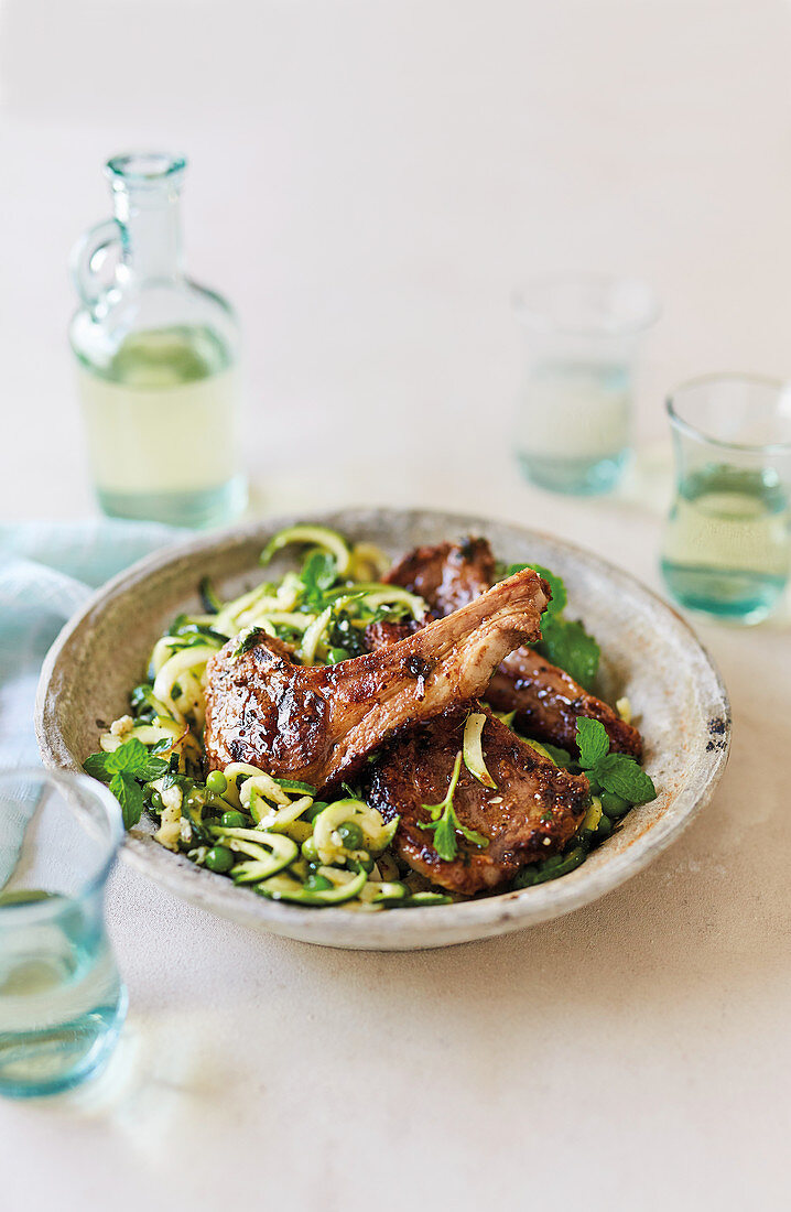 Cumin and oregano lamb chops with zoodles
