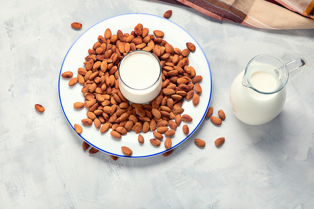 Almond milk and nuts