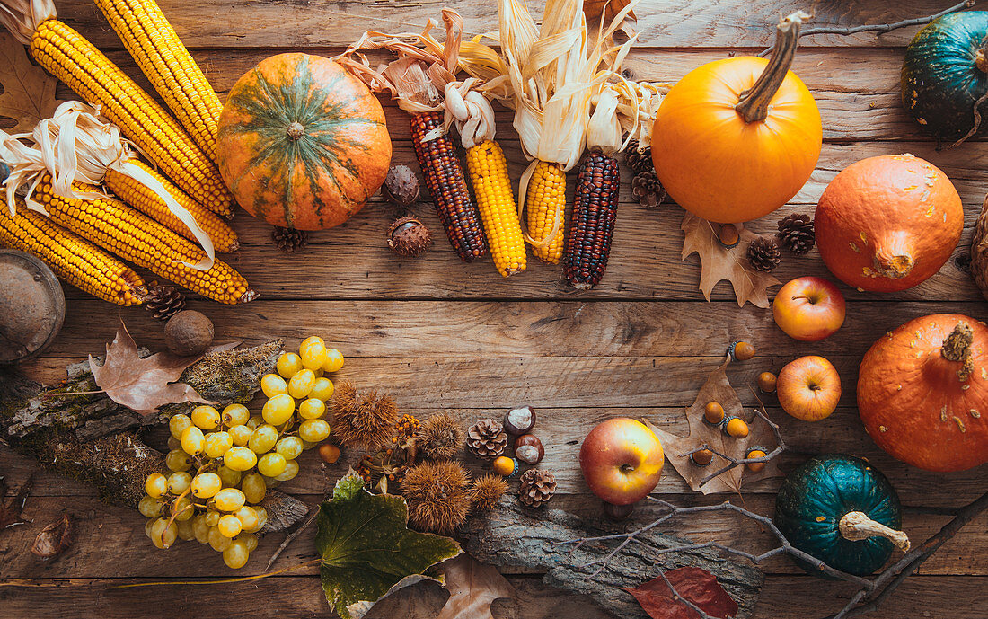 Autumn fruit over wood (Thanksgiving)