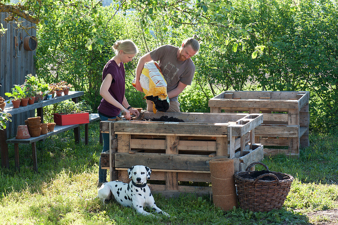 Self-made raised bed from pallets