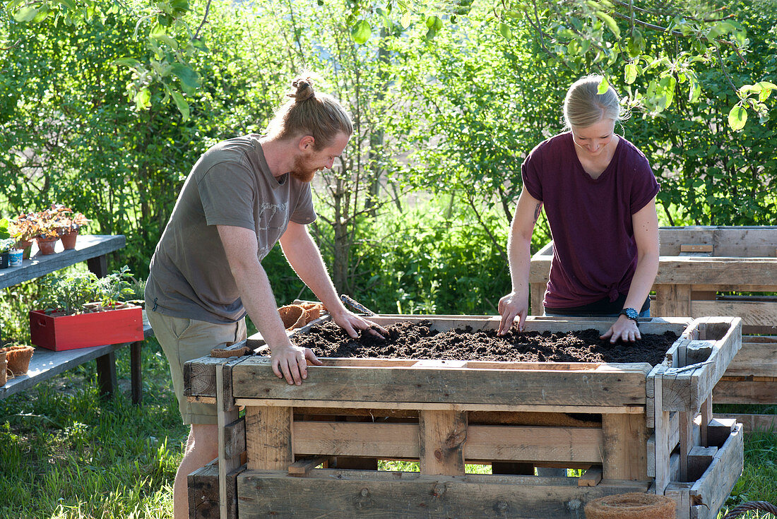 Self-made raised bed from pallets