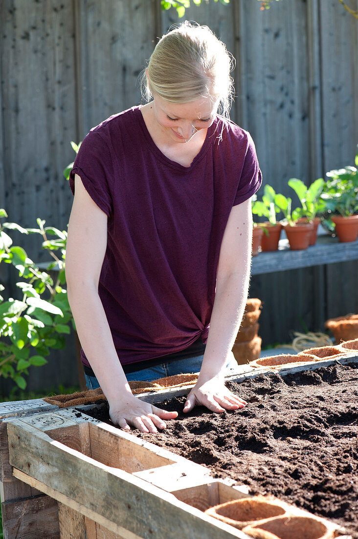 Self-made raised bed from pallets