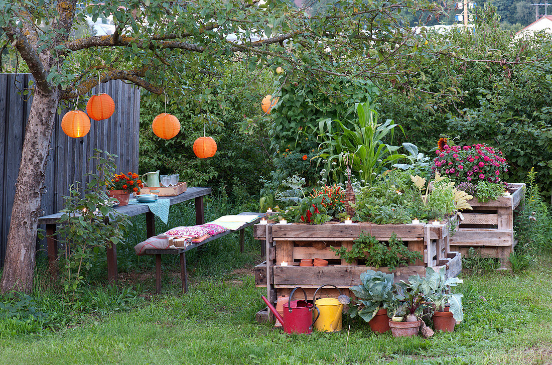 Self-made raised bed from pallets