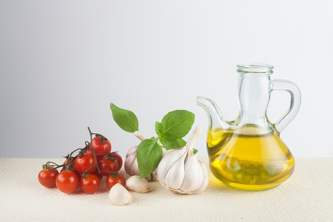 Olive oil,basil,garlic and tomato
