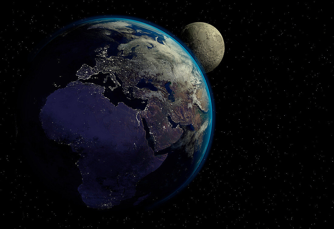 Earth and Moon,illustration