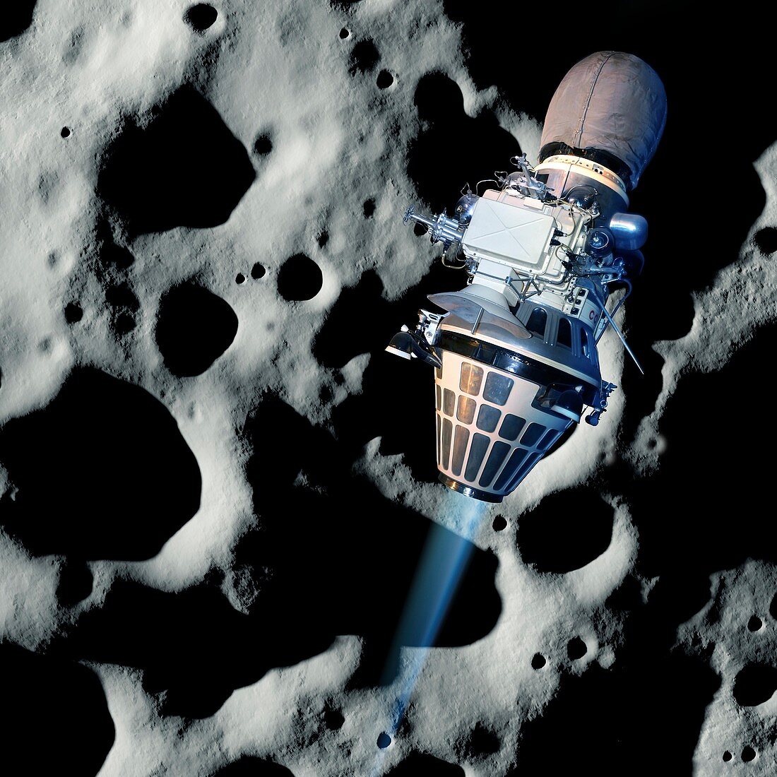 Luna 9 spacecraft approaching lunar surface, composite image