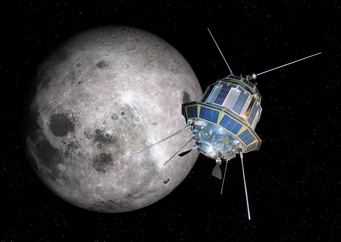 Luna 3 spacecraft orbiting the Moon, composite image