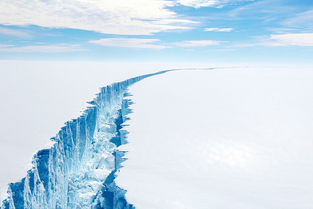 Larsen C Ice Shelf rift, Antarctica, aerial photograph