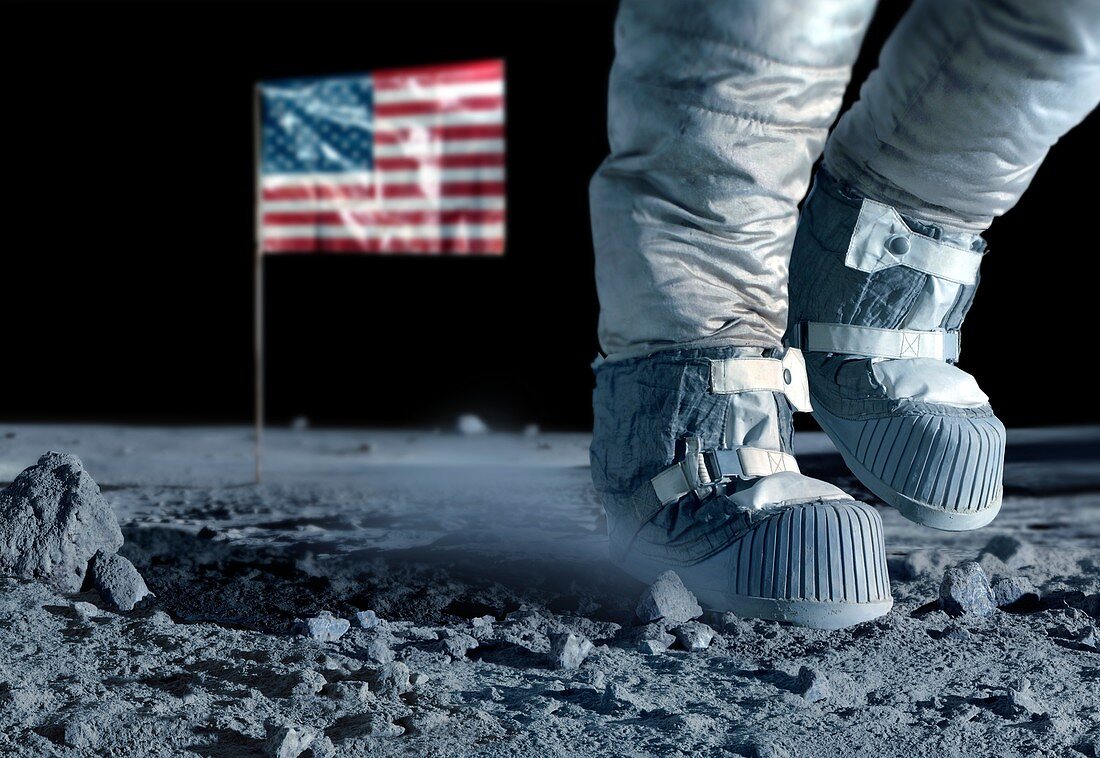 Apollo astronaut walking on the Moon, illustration
