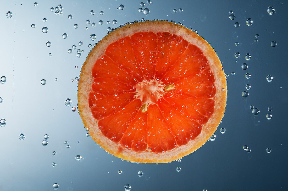 Grapefruit slice in sparkling water