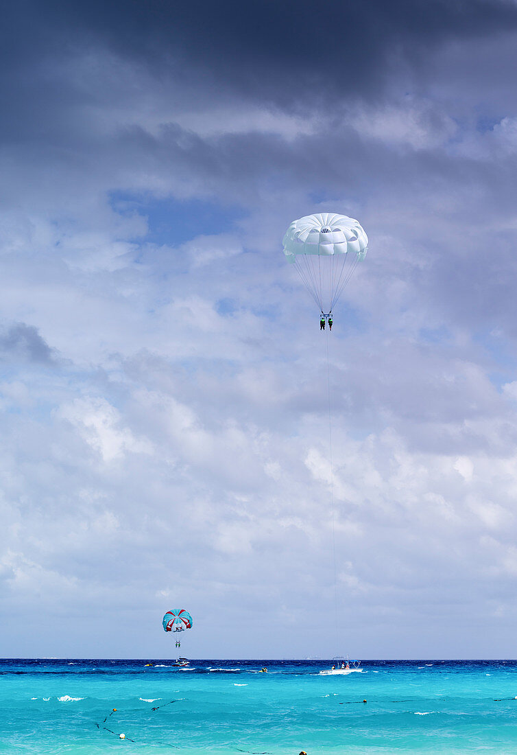 Parasailers over the ocean