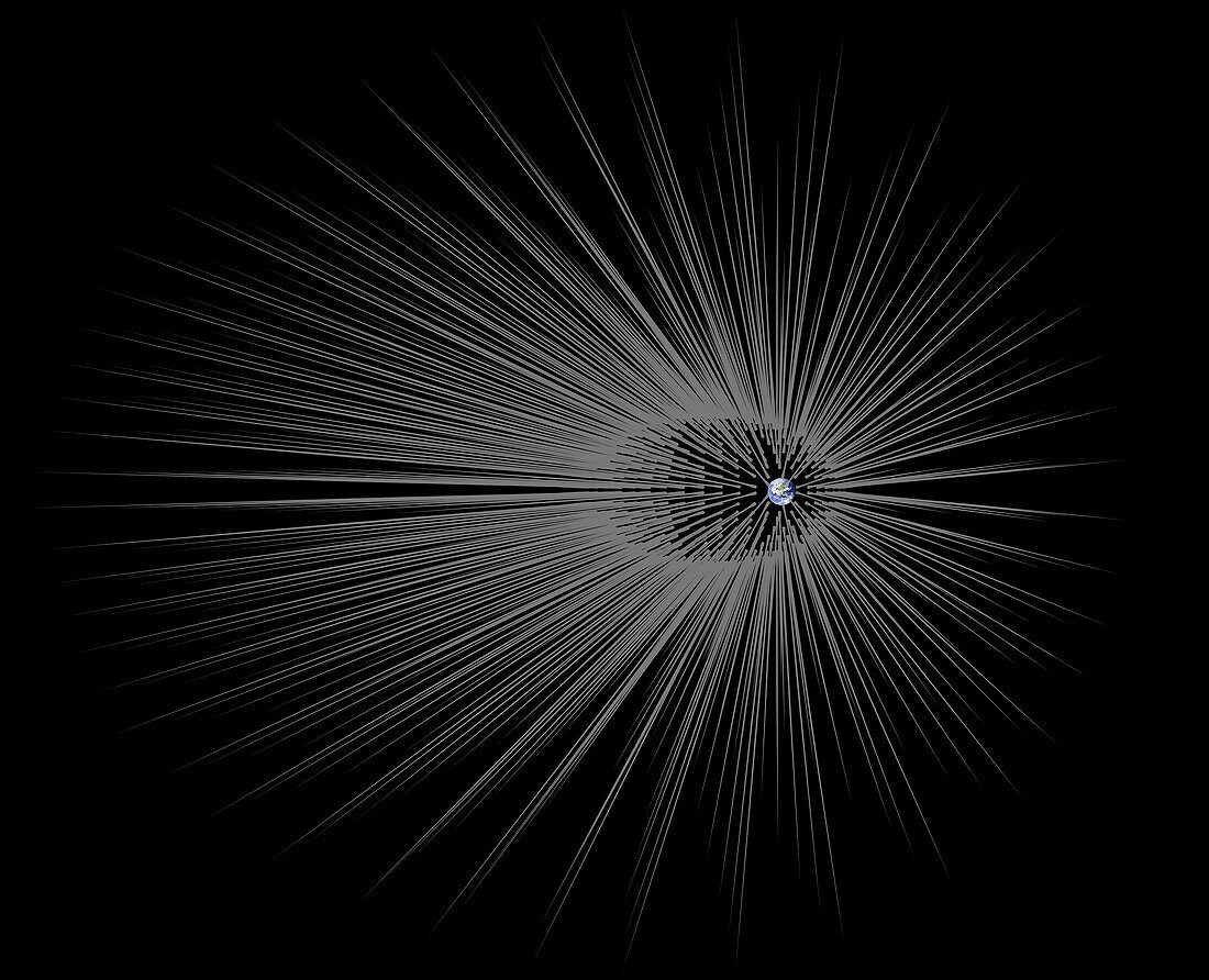 Dark matter 'hairs' around Earth, illustration