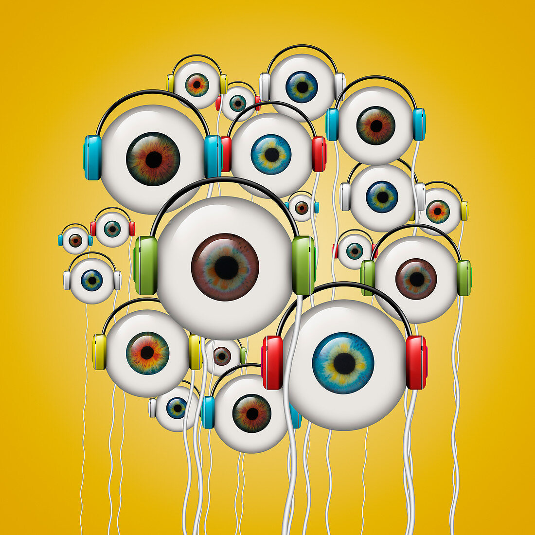 Eyeballs with headphones, illustration