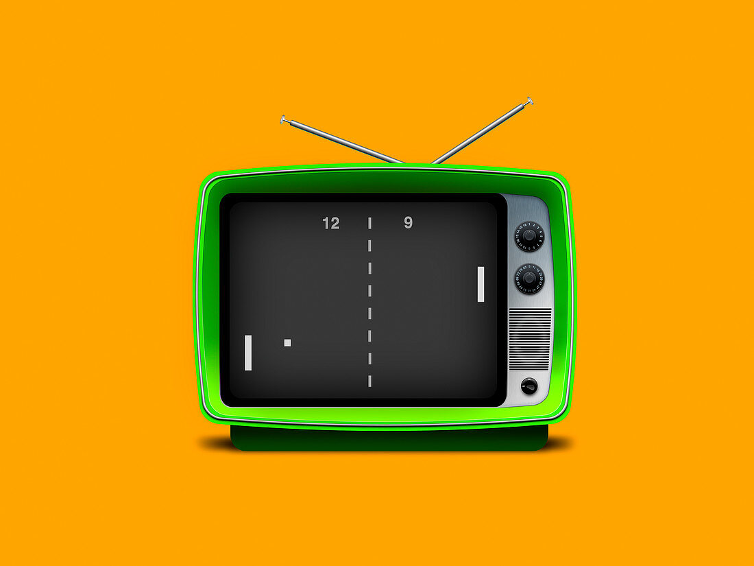 Pong game on retro TV