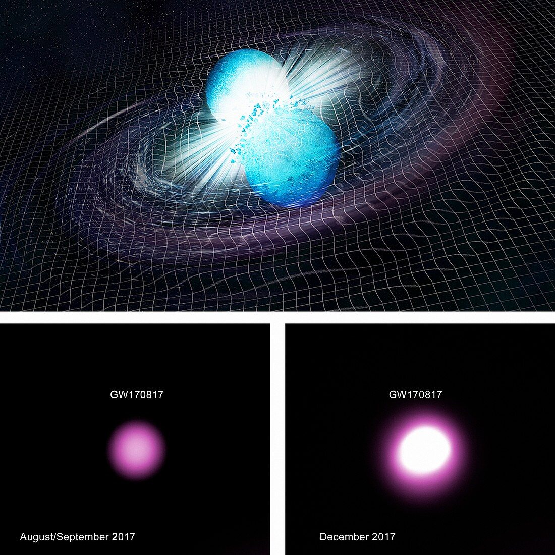 Neutron star merger, illustration and X-ray images