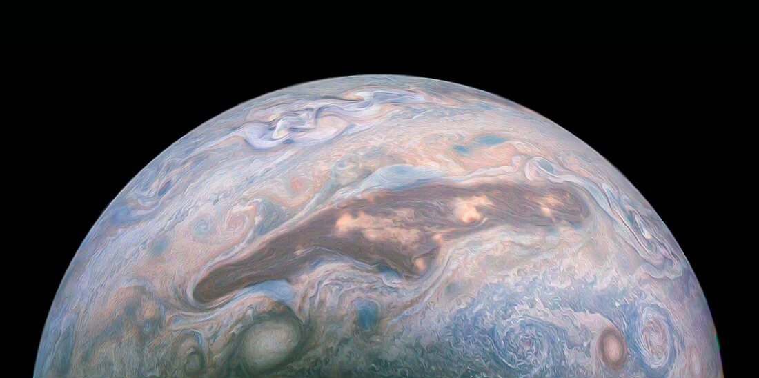 Storms on Jupiter, JunoCam image