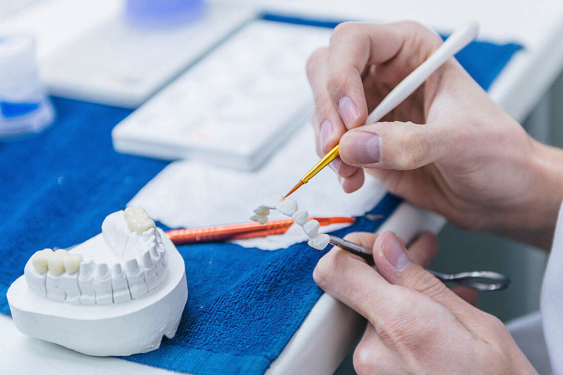 Prosthetic dentistry technician at work
