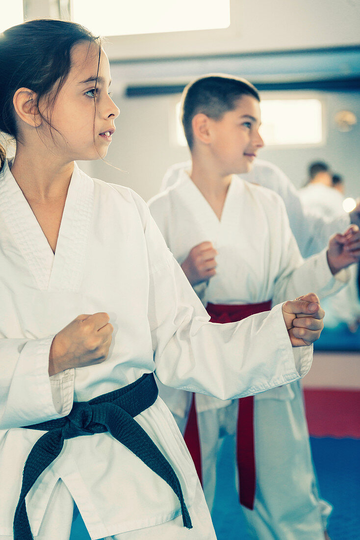 Children in taekwondo class