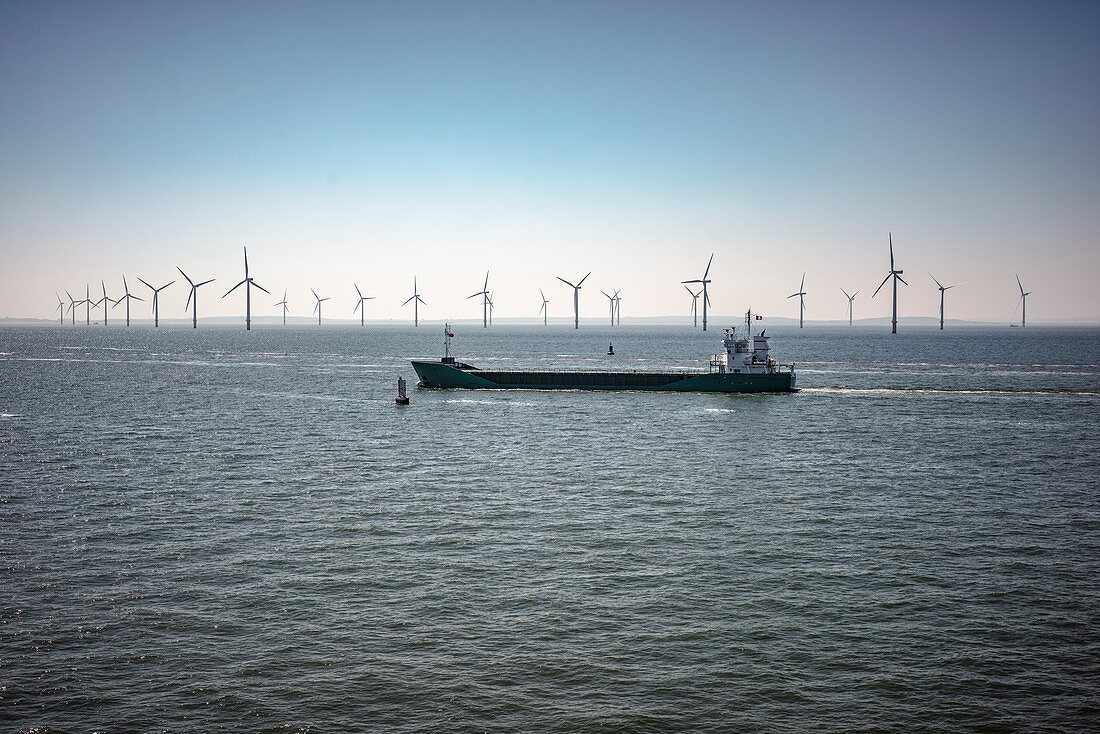 Ship passing wind turbines