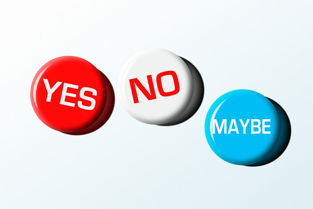 Yes, No and Maybe badges, illustration