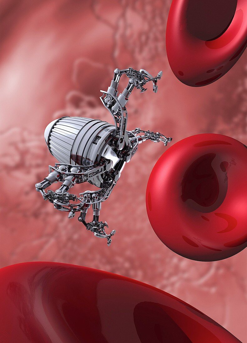 Nanobot in bloodstream, illustration