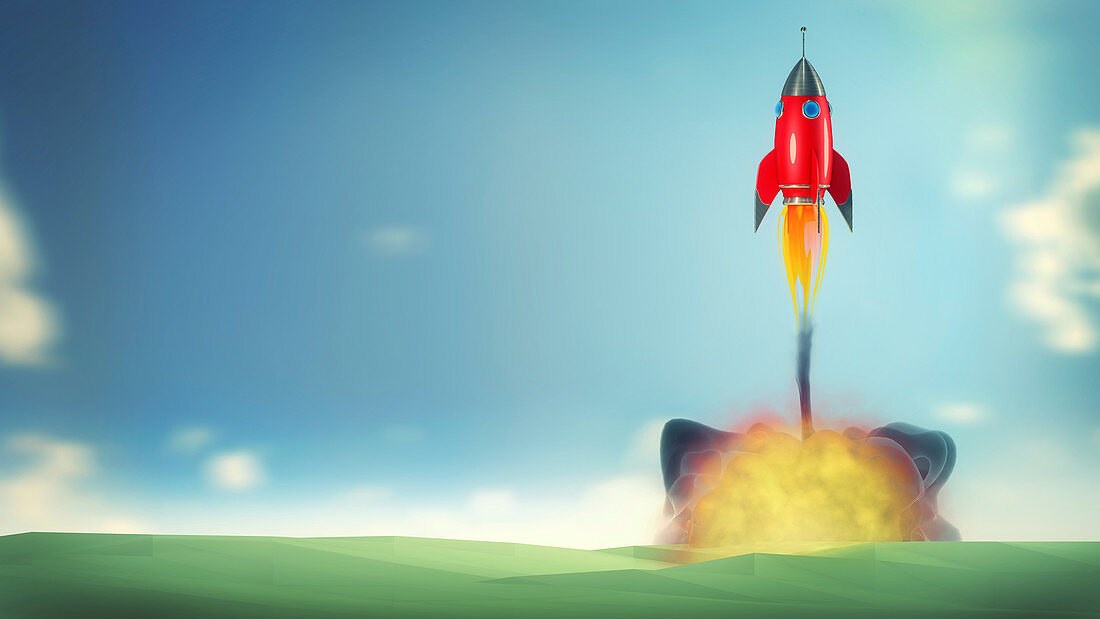Rocket lifting off, illustration