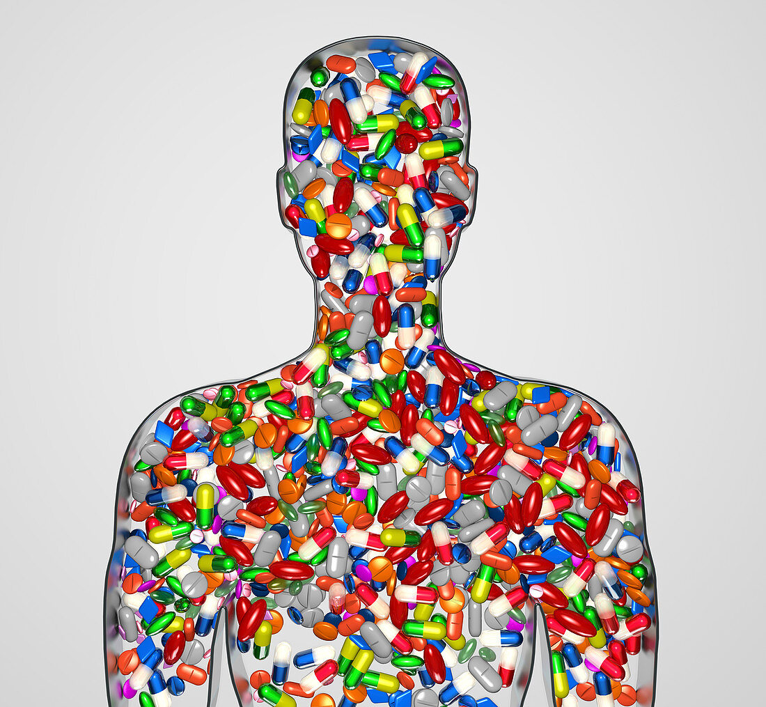 Prescription drug addiction, conceptual illustration