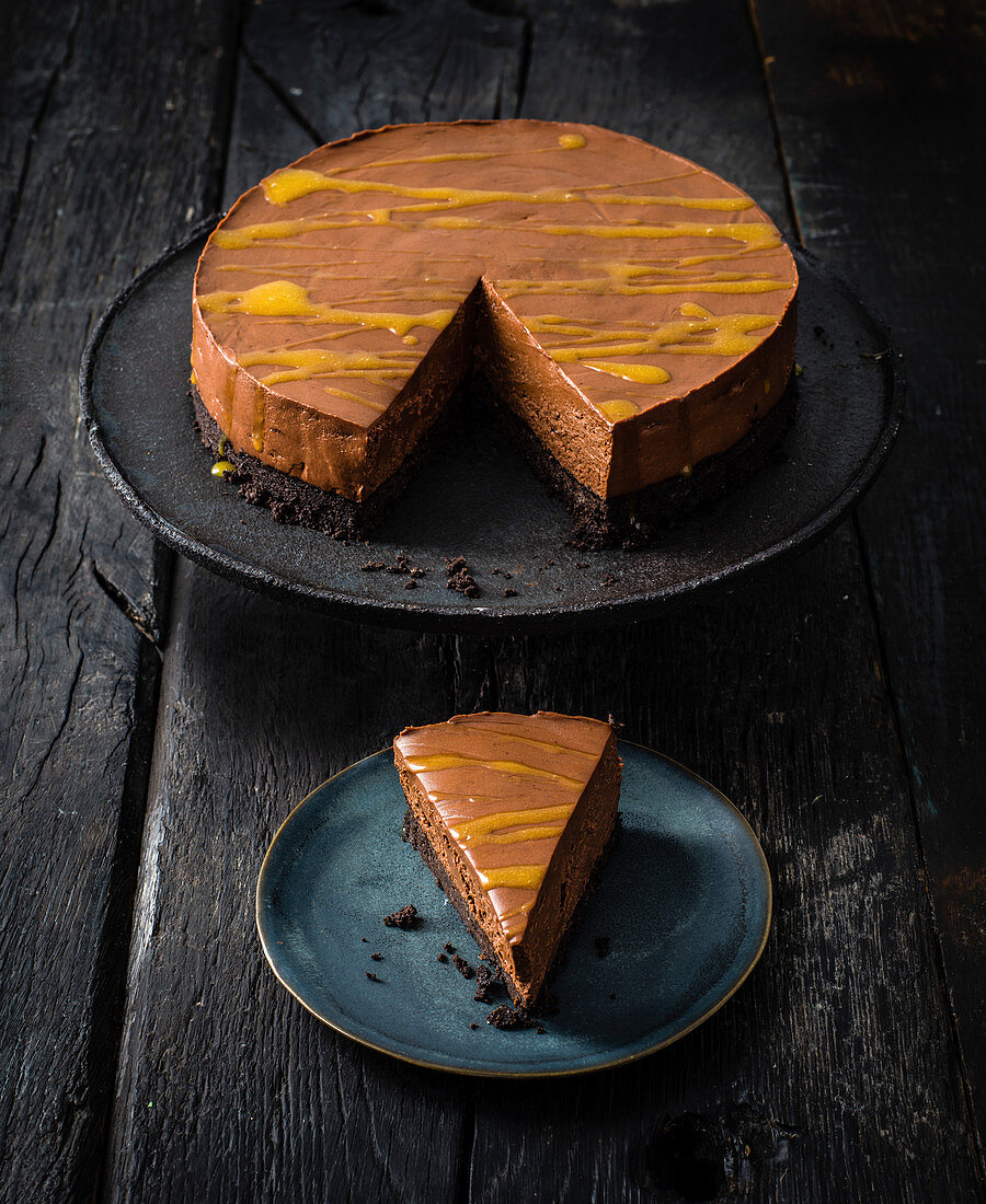 Dark chocolate and passion fruit cheesecake