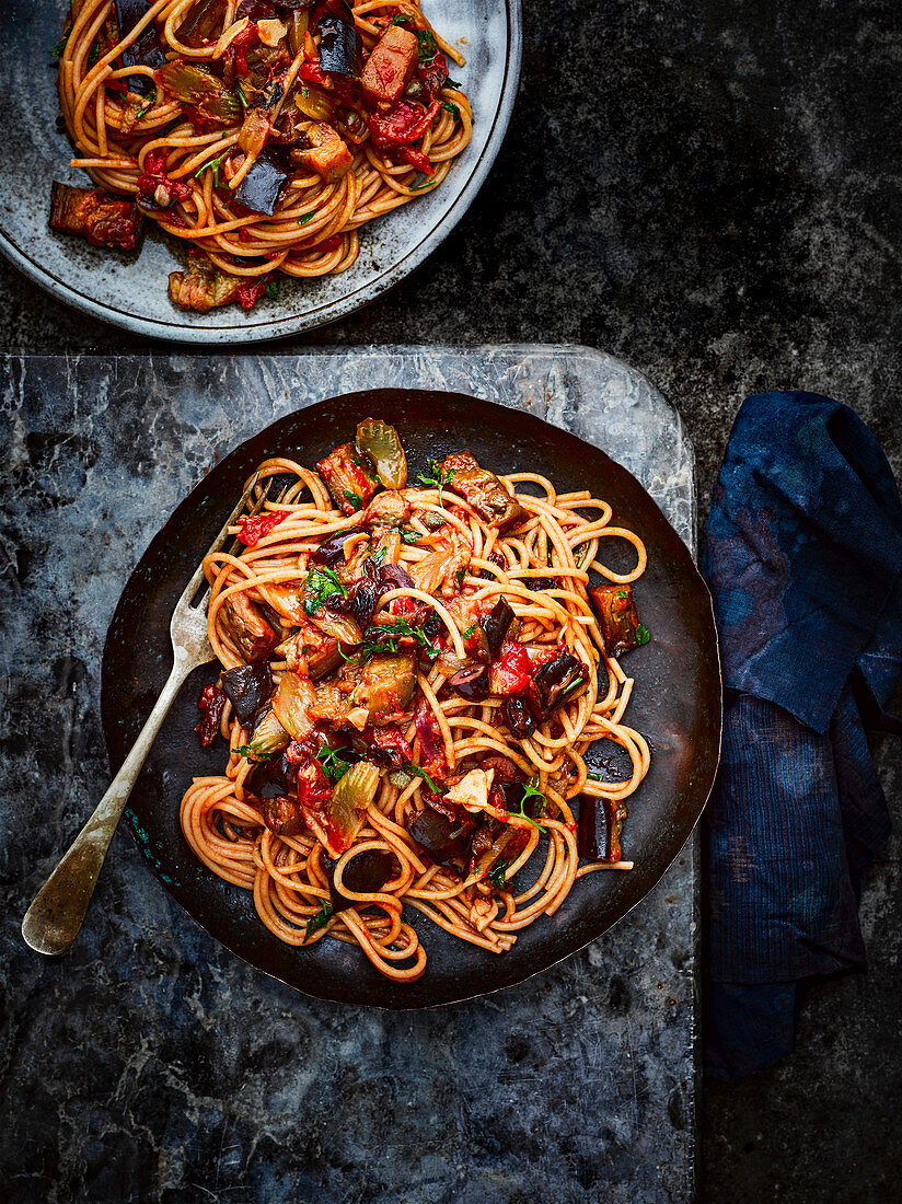 Spaghetti mit Caponata