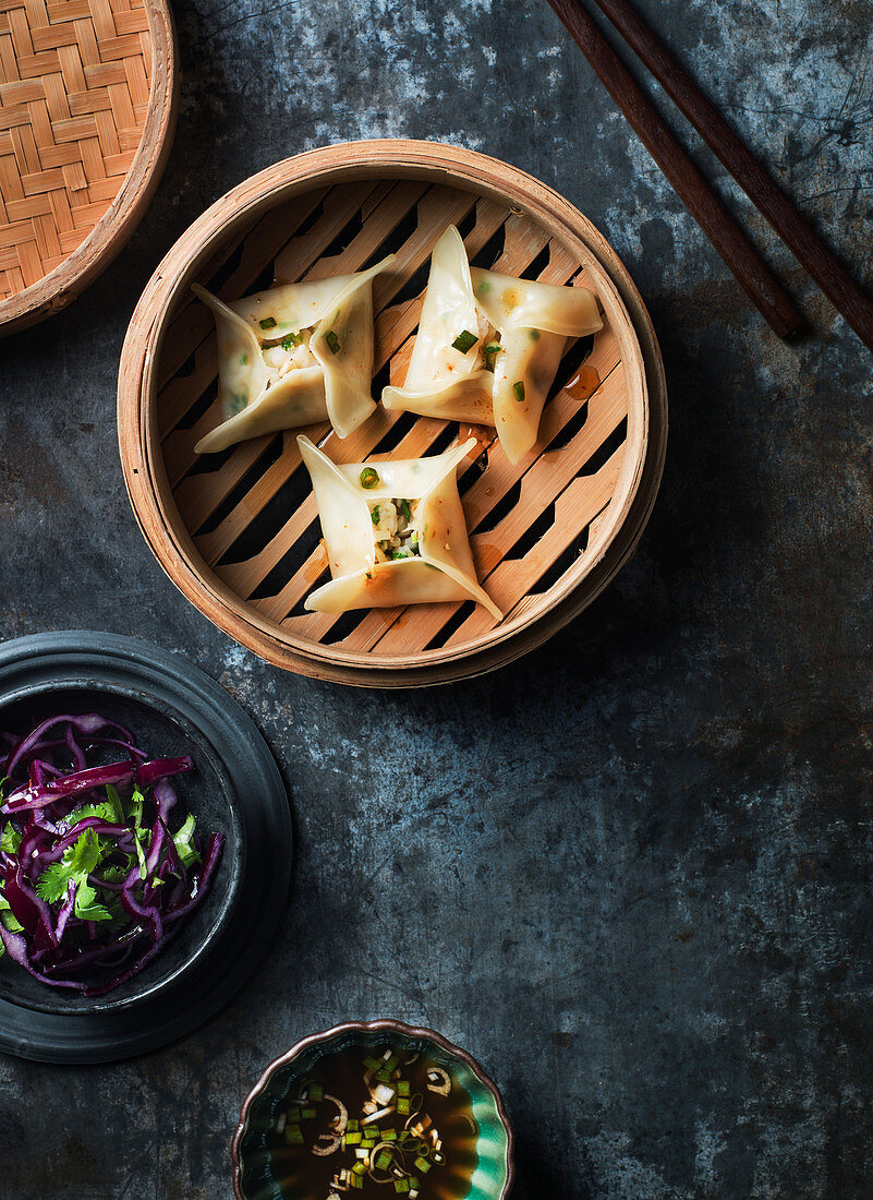 Dumplings in steam basket