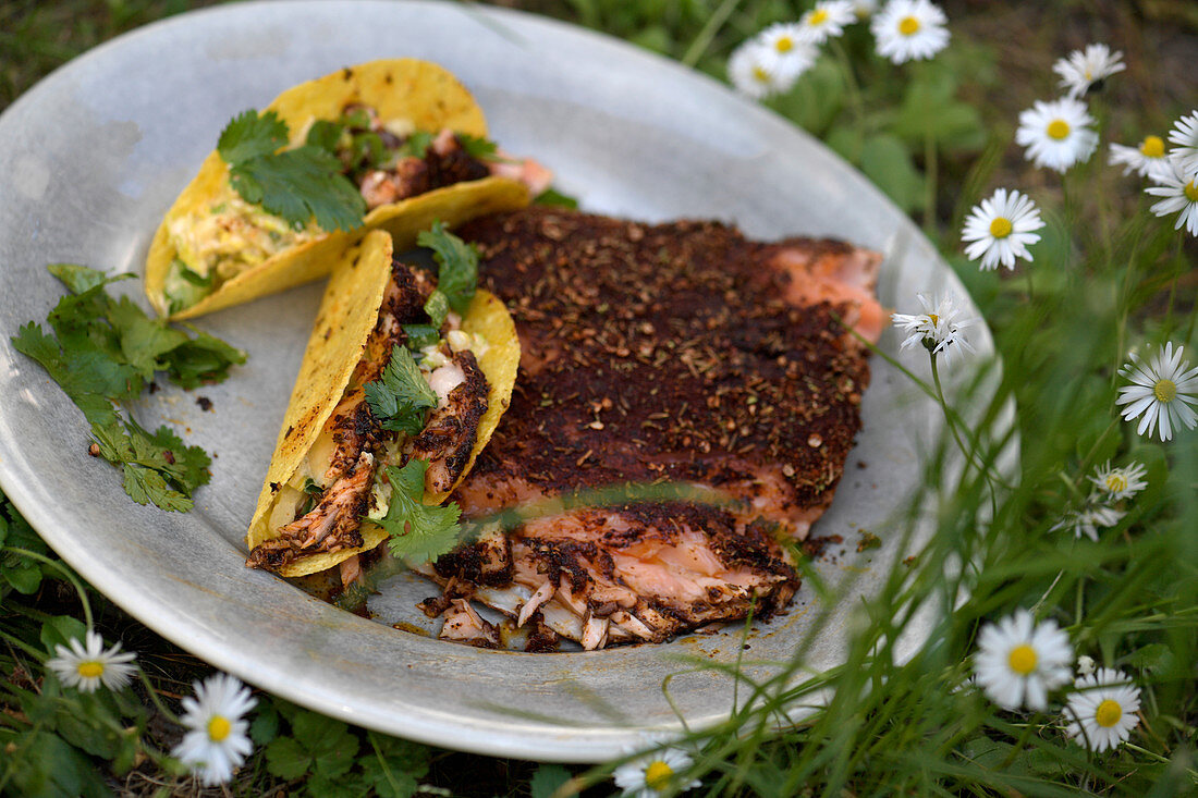 Gegrillte Lachs-Tacos mit Kimchi-Salat