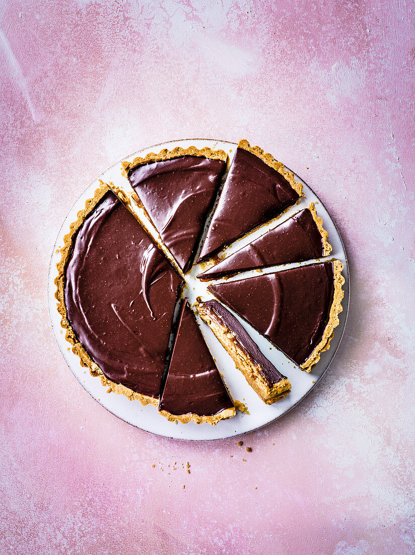 Chocolate peanut caramel tart