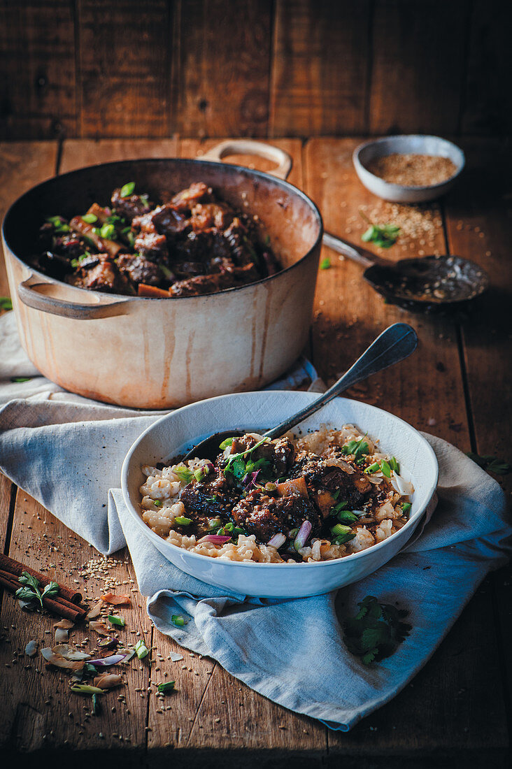 Korean short ribs with coconut risotto
