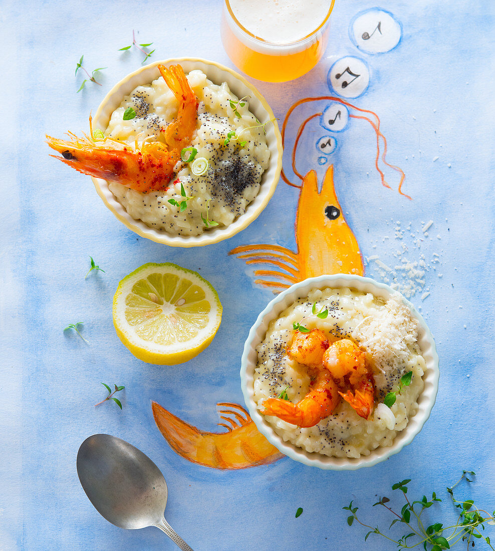 Risotto with poppy seeds and prawns