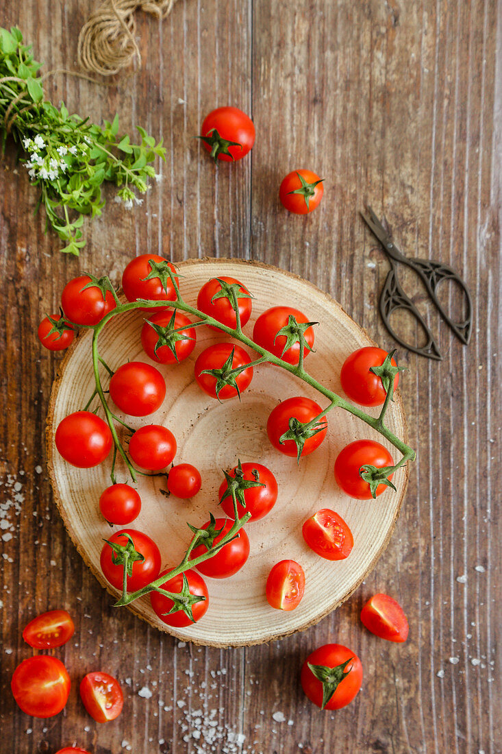 Freshly picked tomatoes and oregano